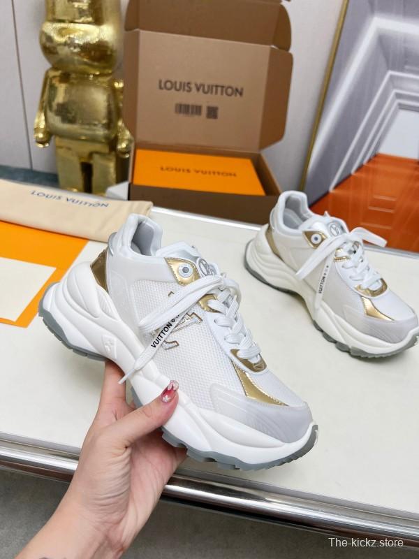2025 Women Louis Vuitton White Gold Leather Mesh Sneakers LY00340