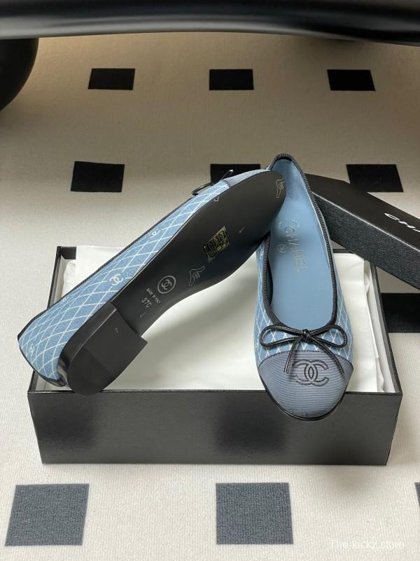 2025 Women Chanel Blue Denim Ballet Flats KFY00300