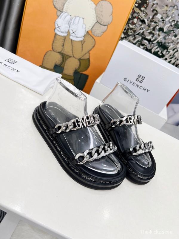 2025 Women Givenchy Black Leather Sandals Chain LY00250