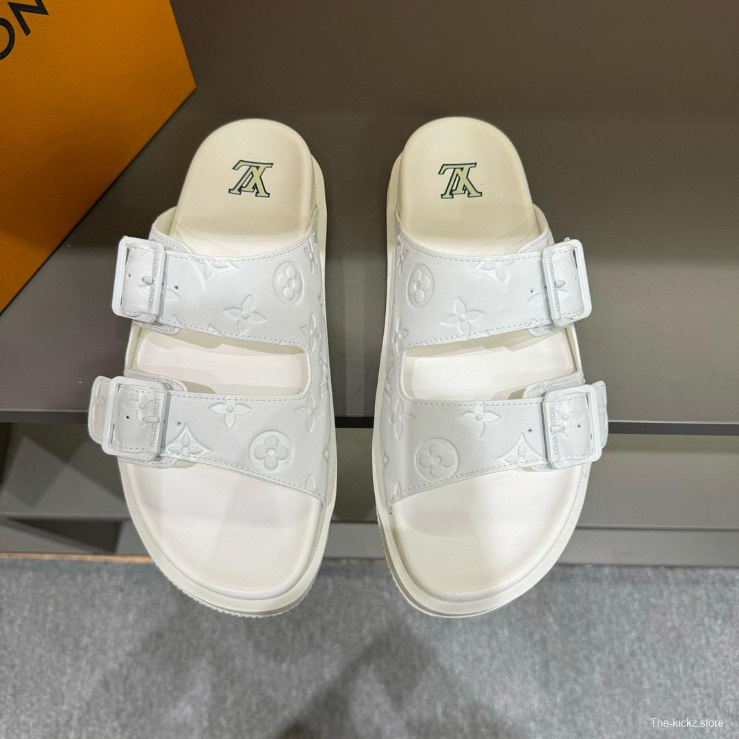 2024 Slippers Louis Vuitton White Leather Slippers