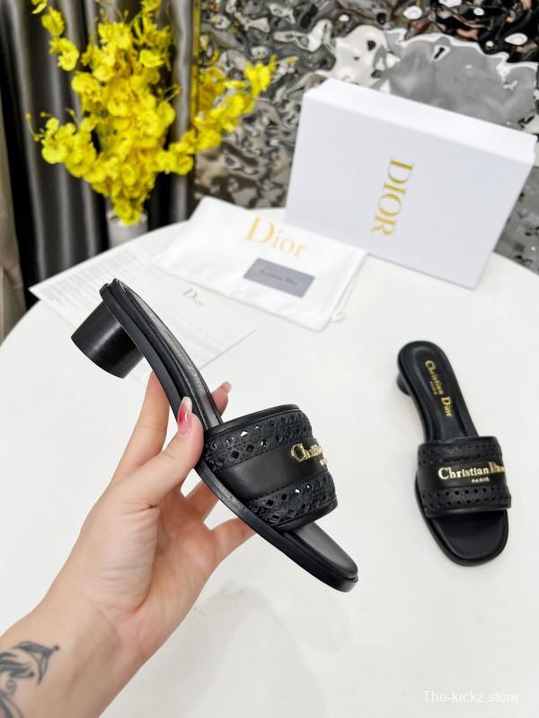 2025 Women Dior Black Leather Slippers LY00250