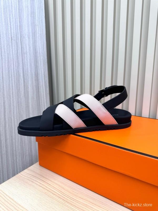 2025 Women Hermès Black Pink Leather Sandals LY00270