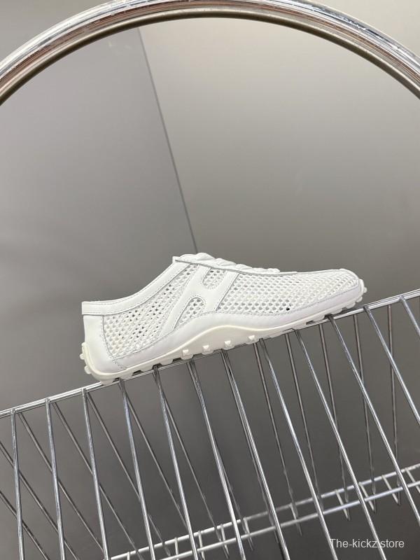 2025 Women Hermès White Leather Mesh Sneakers KFY00250