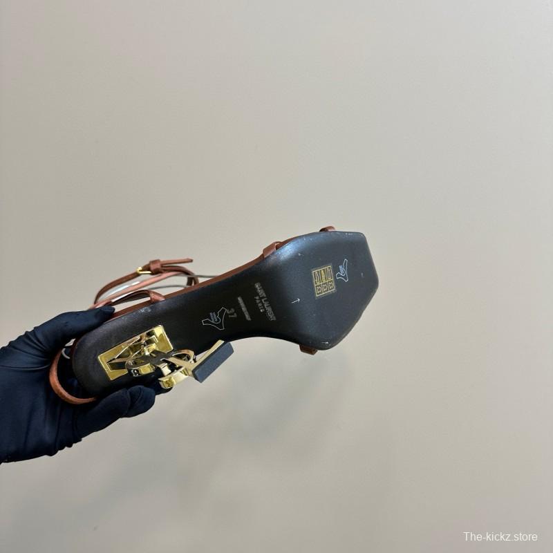 2025 Women Yves Saint Laurent Brown Leather Sandals MJ00290