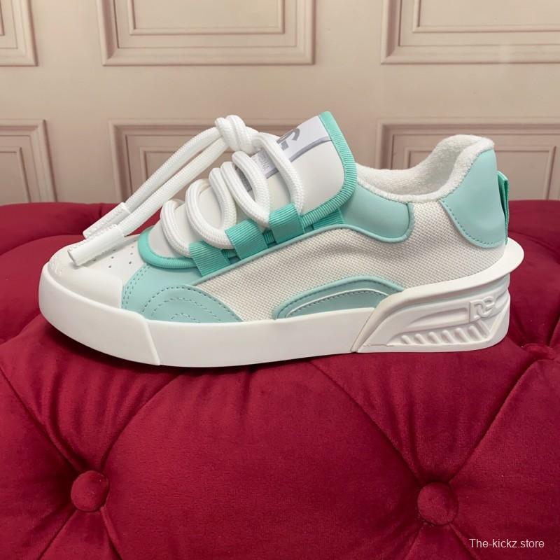 2025 Women Dolce & Gabbana White Mint Leather Mesh Sneakers