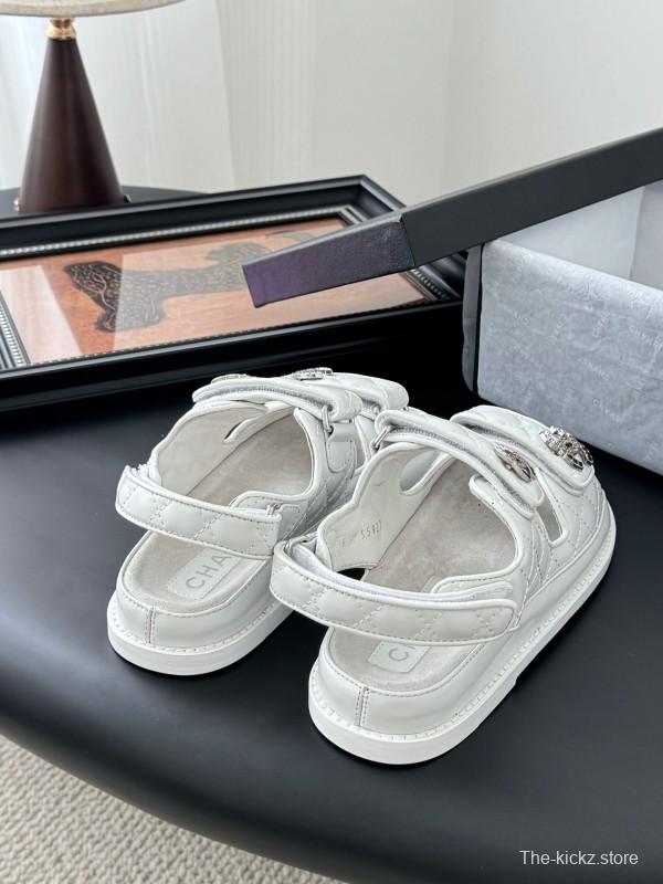2025 Women Chanel White Leather Sandals LY00320