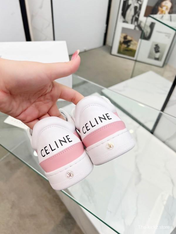 2025 Women CELINE White Pink Leather Sneakers