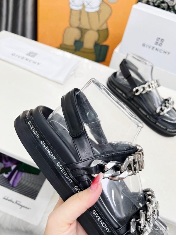 2025 Women Givenchy Black Transparent Rubber Sandals Chain Detail LY00260