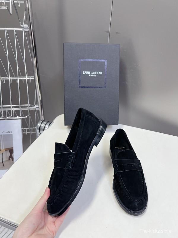2025 Women Yves Saint Laurent Black Suede Loafers