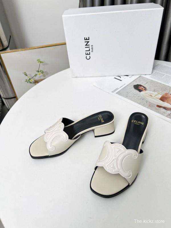 2025 Women Celine White Leather Sandals