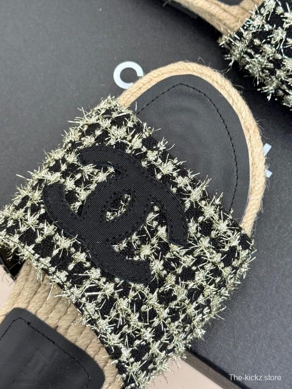 2025 CHANEL Black White Tweed Slippers