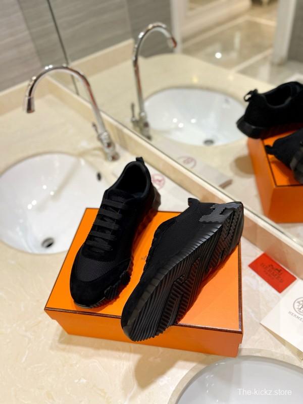2024 Unisex Hermès Black Imported Glossy Goat Suede Rainproof Fabric Casual Sneakers MJ00320