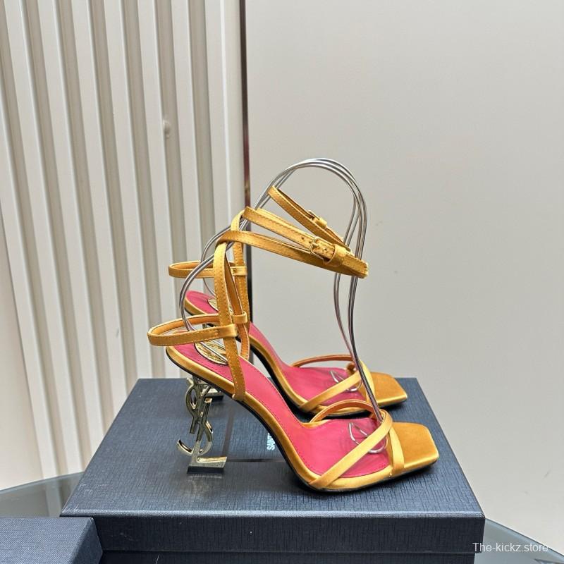 2025 Women Yves Saint Laurent Yellow Pink Leather High Heel Sandals MJ00290
