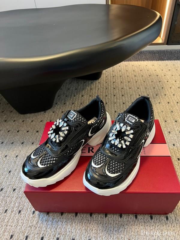 2025 Women Roger Vivier Black Leather Mesh Sneakers