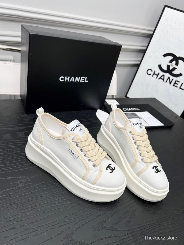 2025 Women Chanel White Canvas Sneakers LY00250