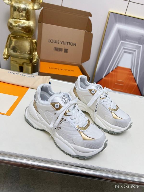2025 Women Louis Vuitton White Gold Leather Mesh Sneakers LY00340
