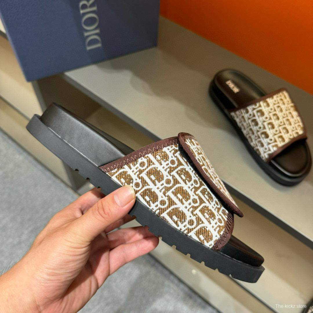 2024 Dior brown beige fabric leather Slippers MJ00180