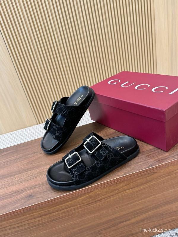 2025 Women Gucci Black Suede Leather Sandals LY00260