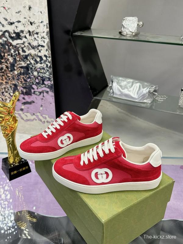 2024 Unisex Gucci Red White Leather Suede Sneakers MJ00310