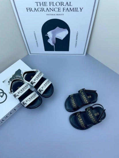 2025 Kids Burberry White Black Leather Sandals