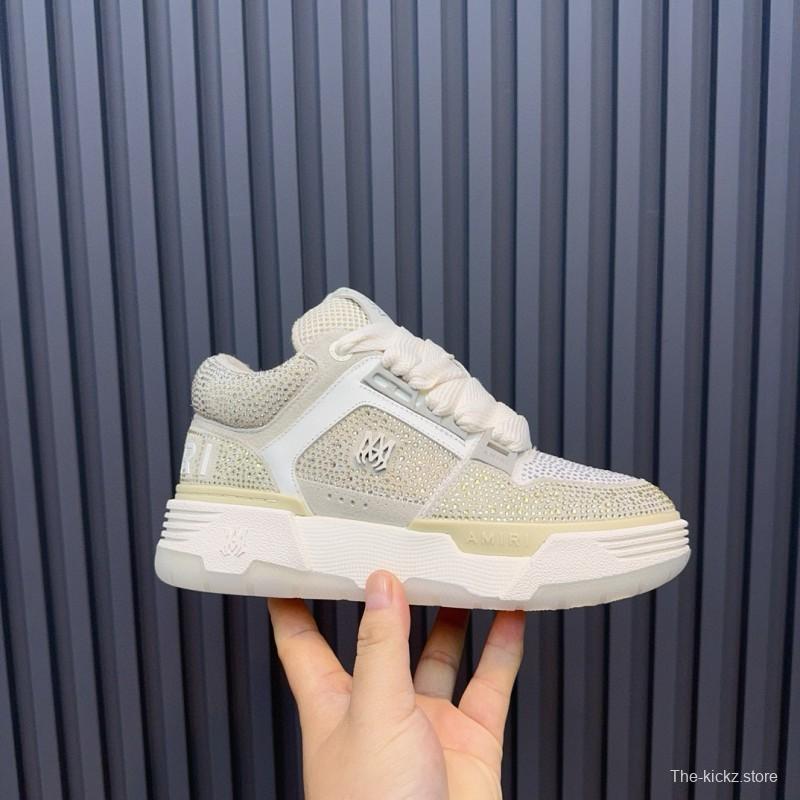 2024 Unisex Amiri Beige White Mesh Leather Sneakers MJ00410