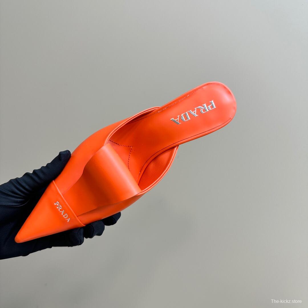 2025 Women Prada Orange Leather Pointed Toe Heels KFY00310