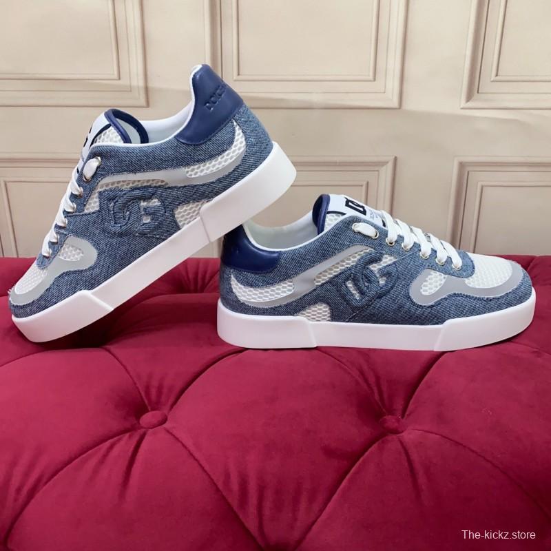 2025 Unisex Dolce & Gabbana Blue White Mesh Denim Sneakers