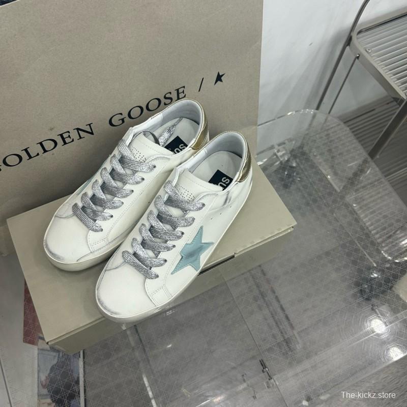 2025 Women GGDB White Blue Leather Sneakers
