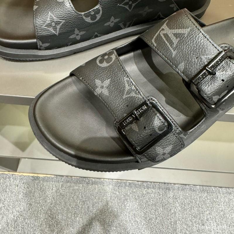 2024 Louis Vuitton Black Leather Slippers MJ00210
