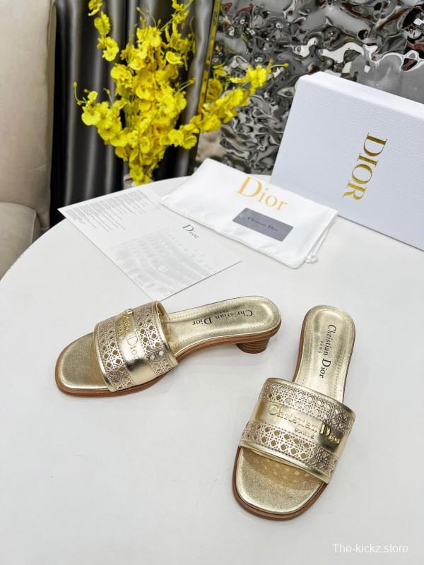 2025 Women Dior Gold Leather Slides