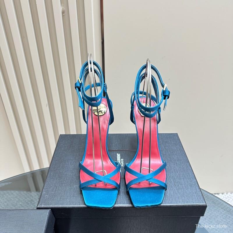 2025 Women Yves Saint Laurent Blue Silk High Heel Sandals KFY00290