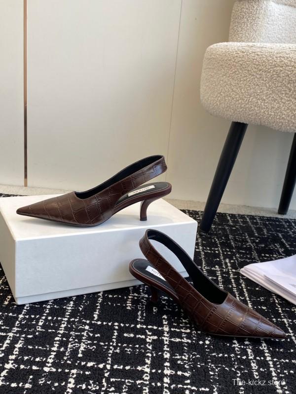 2025 Women Toteme Brown Leather Slingback Pointed Toe Heels