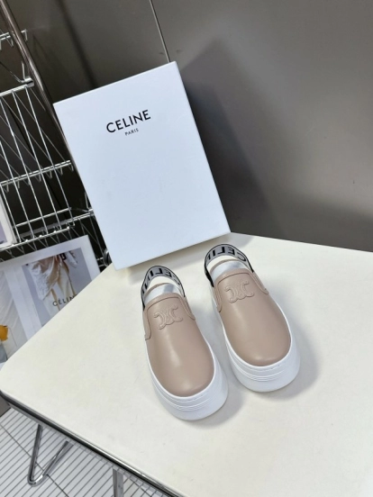 2025 Women Celine Beige Leather Slip-On Sneakers