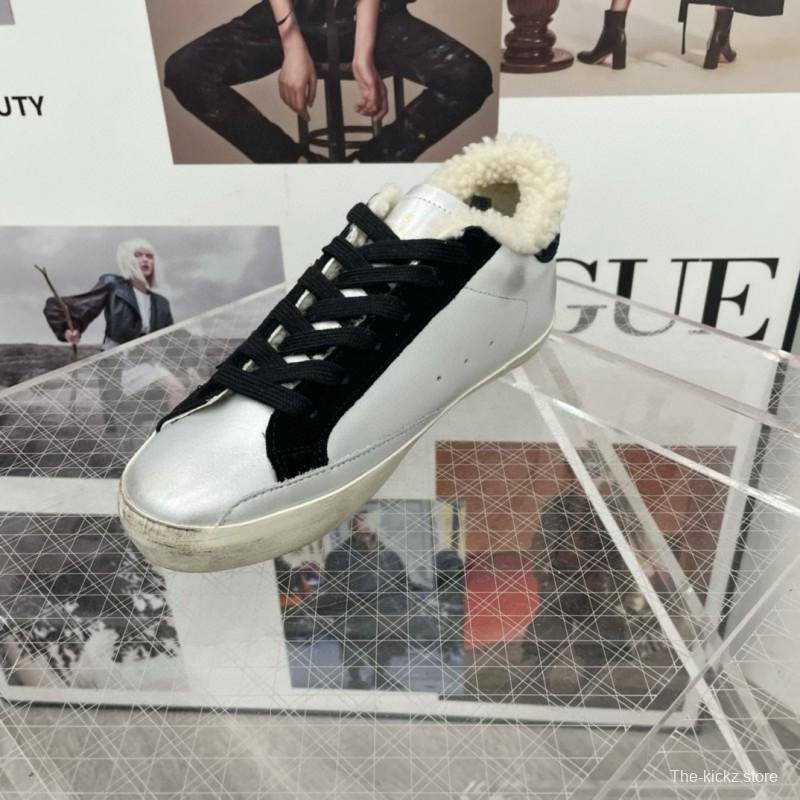 2025 Women GGDB Black White Leather Shearling Sneaker