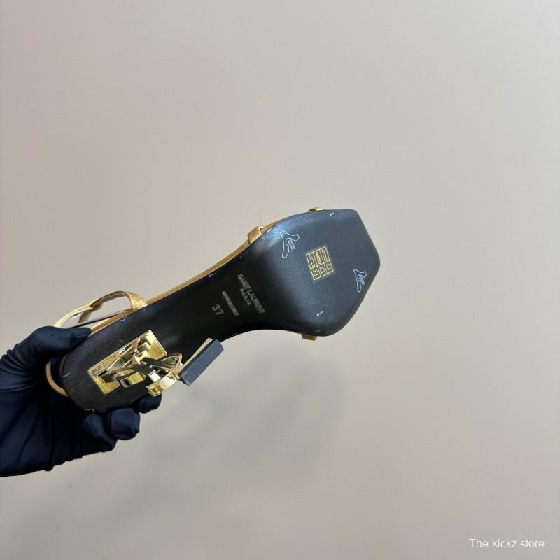 2025 Women Yves Saint Laurent Yellow Silk Strappy Heels