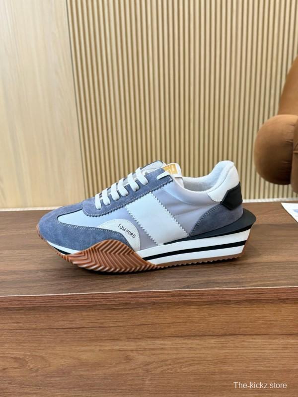 2025 Unisex TOM FORD Blue White Grey Leather Suede Sneakers LY00360(F)/LY00370(M)