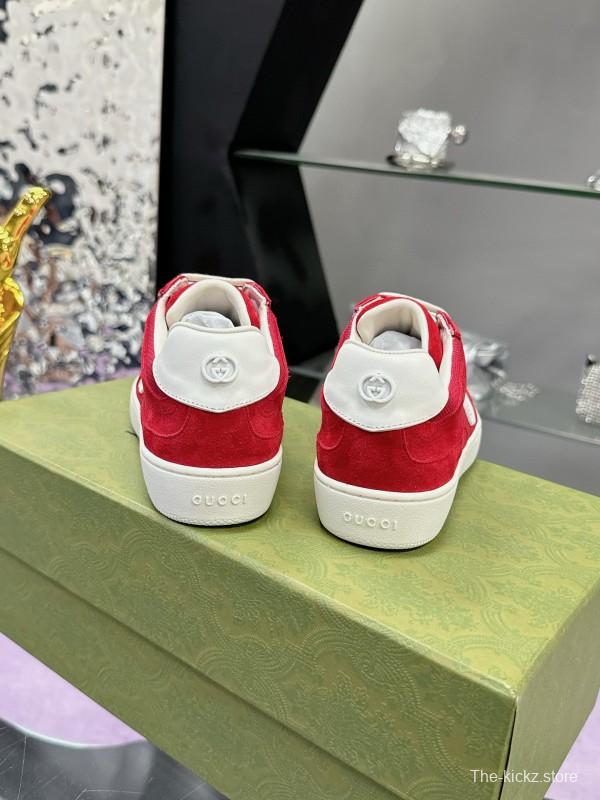 2024 Unisex Gucci Red White Leather Suede Sneakers MJ00310