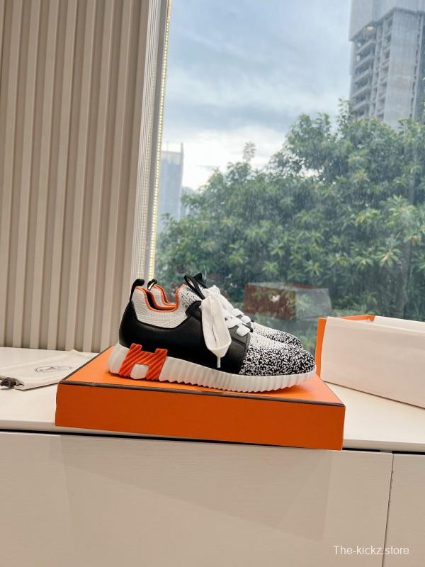 2024 Unisex Hermès Black White Orange Calfskin Suede Sneakers Bouncing MJ00290(F/W)