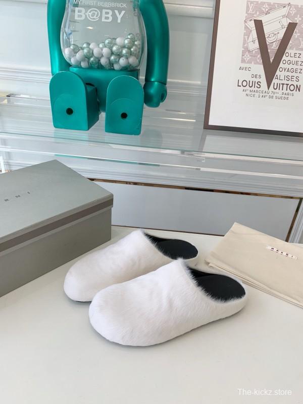 2024 Unisex Marni White Leather Slippers