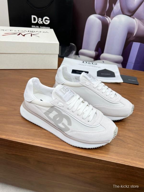 2025 Unisex Dolce & Gabbana White Mesh PU Sneakers LY00300