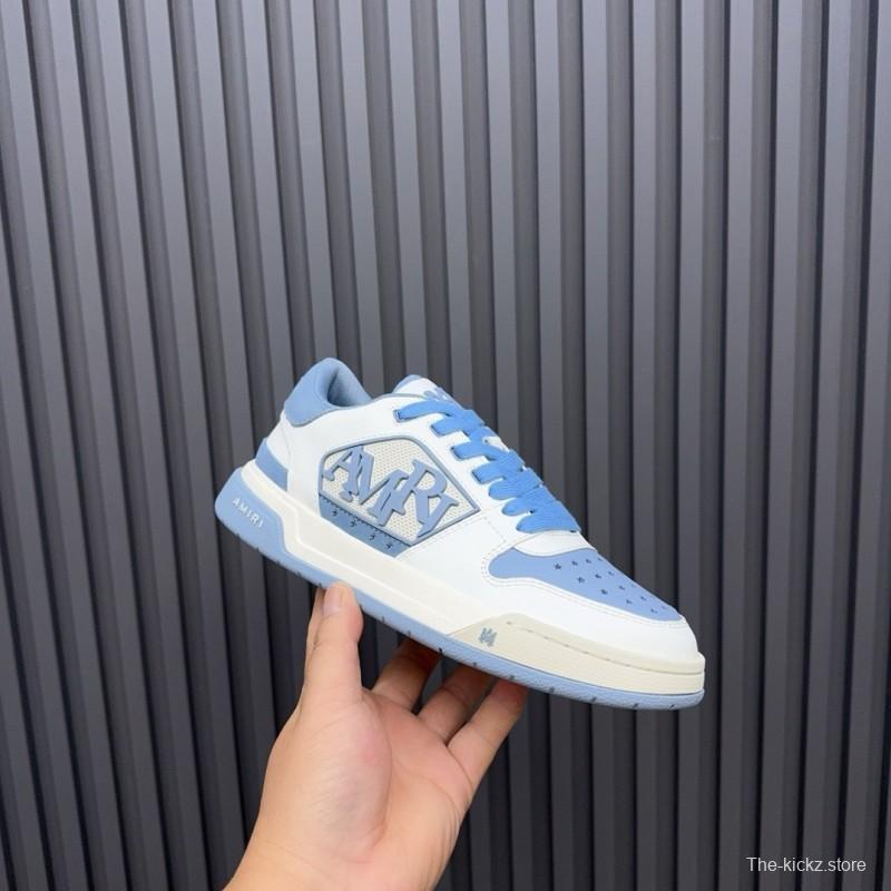 2025 Unisex Amiri White Light Blue Leather Sneakers MJ00360