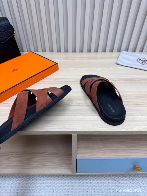 2025 Men HERMÈS Brown Leather Sandals