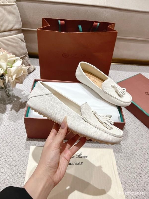 2025 Women Le Parmentier White Leather Loafers Tassel LY00291