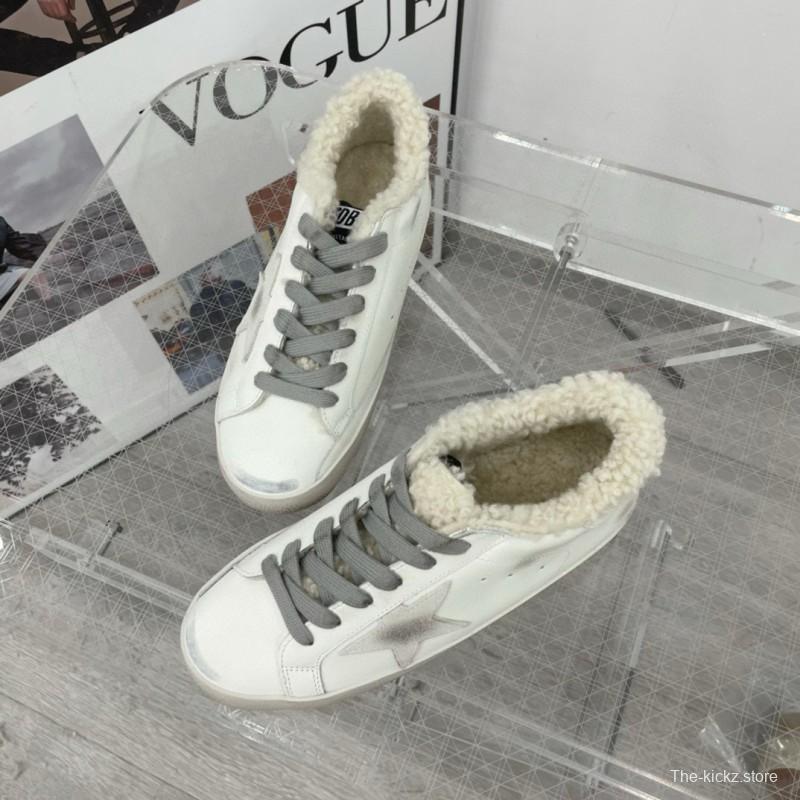 2025 Women GGDB White Grey Leather Shearling Sneakers