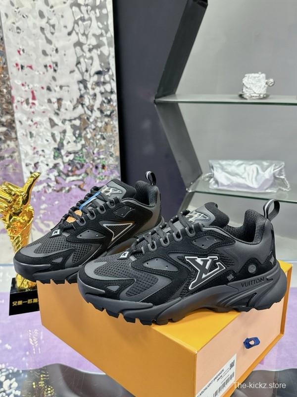 2025 Men Louis Vuitton Black Mesh Leather Sneakers MJ00420