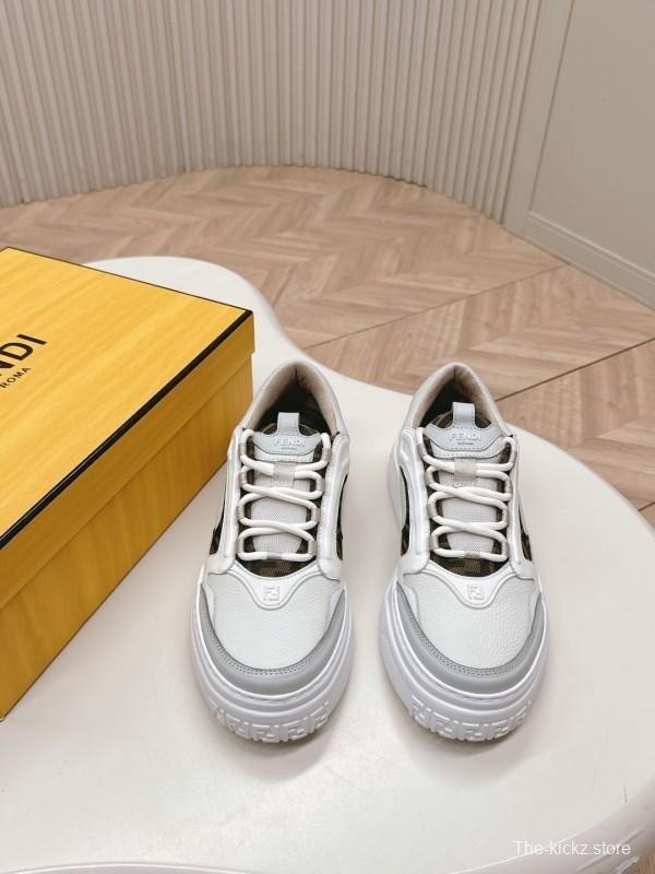 2025 Unisex Fendi White Grey Mesh Leather Sneakers LY00360(F)/LY00370(M)
