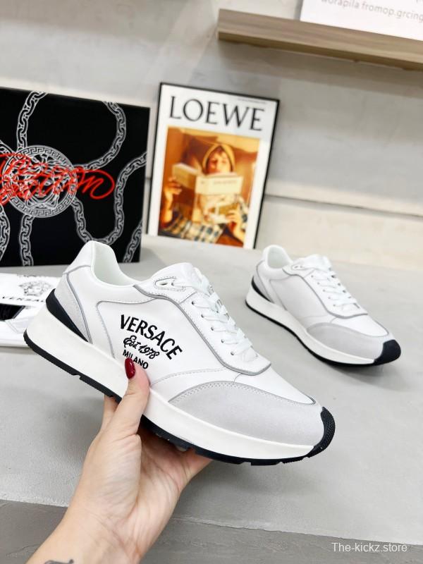 2025 Men VERSACE White Grey Leather Suede Sneakers LY00320