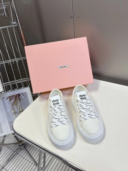 2025 Women Miu Miu White Canvas Sneakers