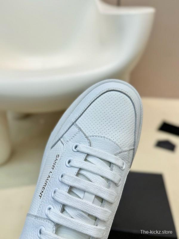 2024 Unisex Yves Saint Laurent White Silk Leather Sneakers Gold Hole Punch MJ00350
