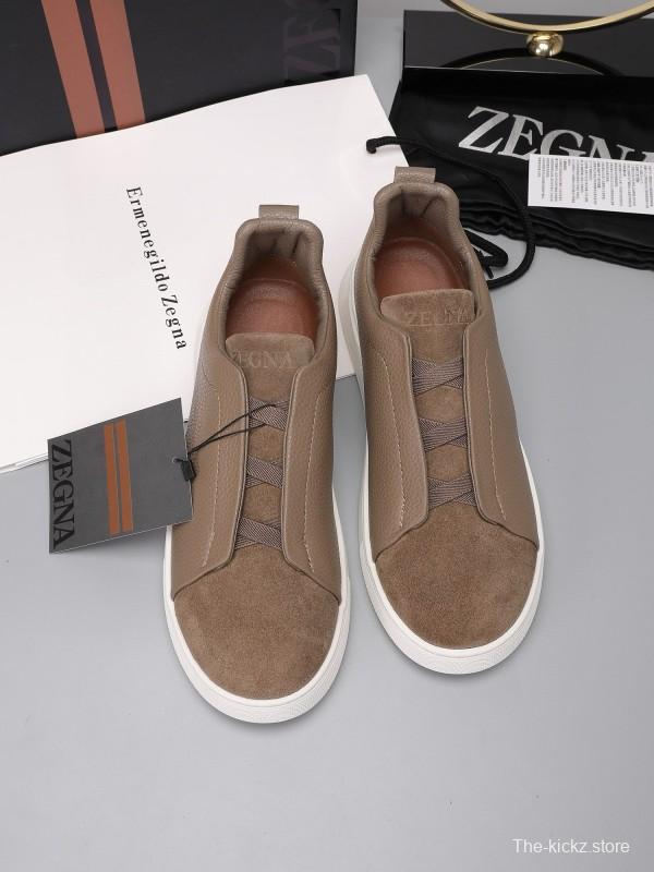 2024 Men Ermenegildo Zegna Brown Suede Leather Sneakers MJ00240